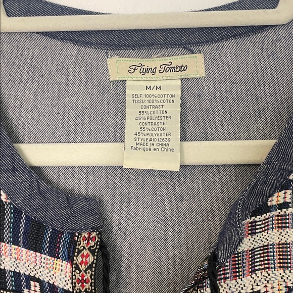 Flying Tomato Spring Tunic Denim Blue with Embroidery Womens Medium - Picture 4 of 7